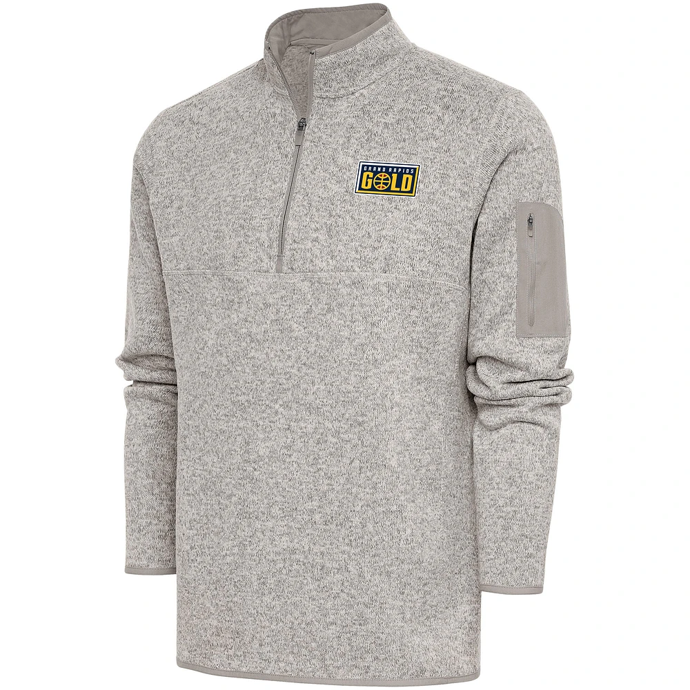 Men's Antigua Oatmeal Grand Rapids Gold Fortune Quarter-Zip Pullover Jacket