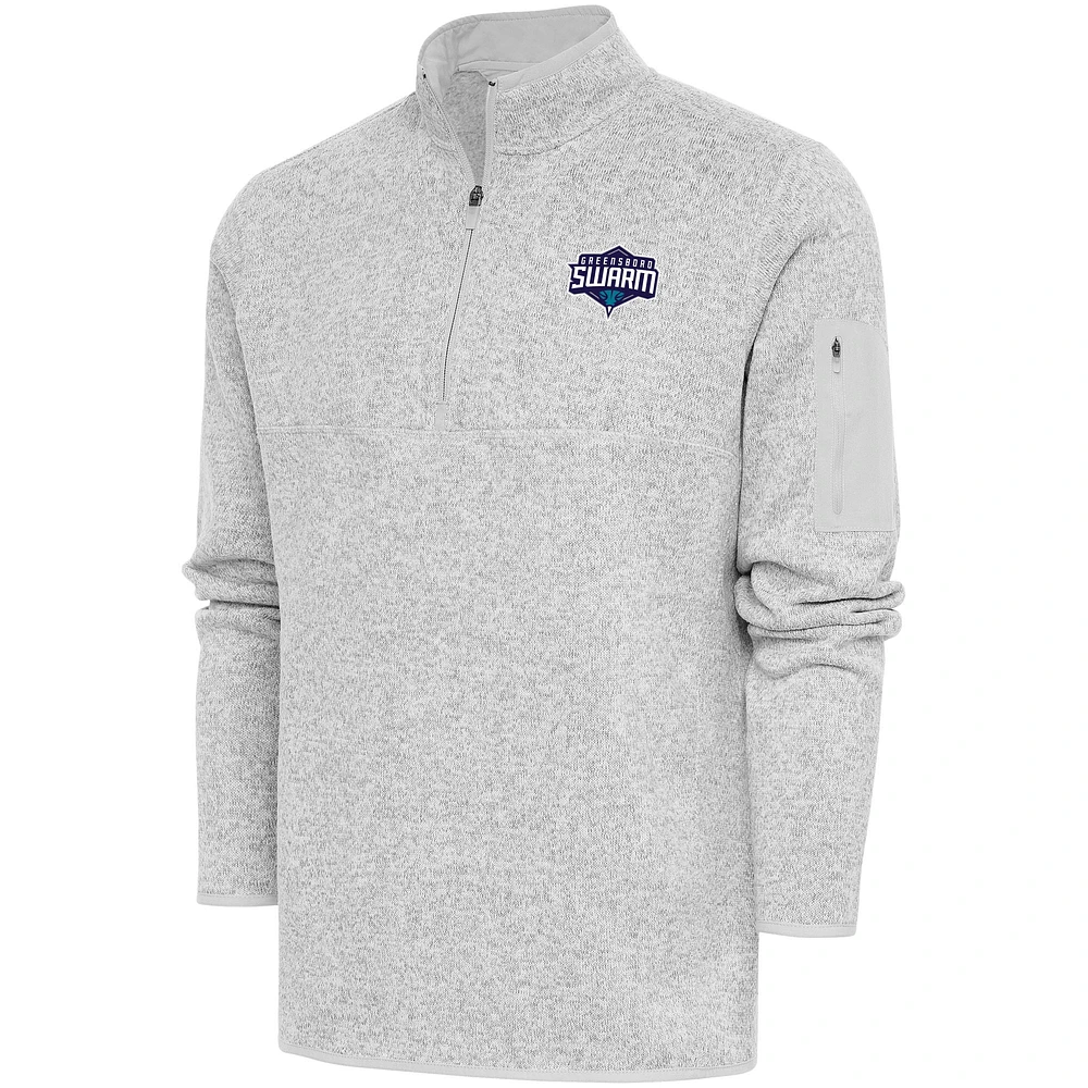 Men's Antigua Heather Gray Greensboro Swarm Fortune Quarter-Zip Pullover Jacket