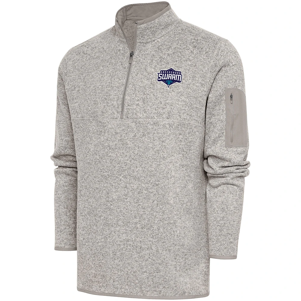 Men's Antigua Oatmeal Greensboro Swarm Fortune Quarter-Zip Pullover Jacket