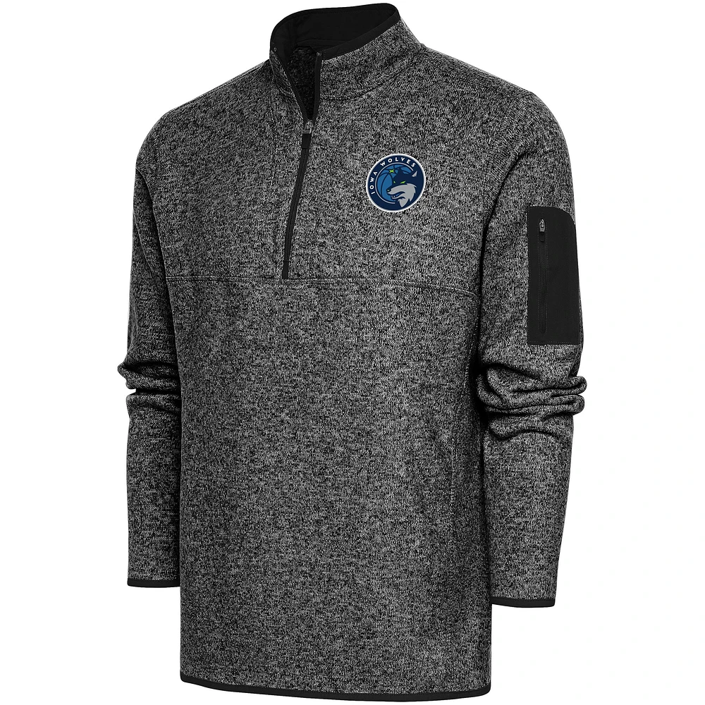 Men's Antigua Heather Black Iowa Wolves Fortune Quarter-Zip Pullover Jacket