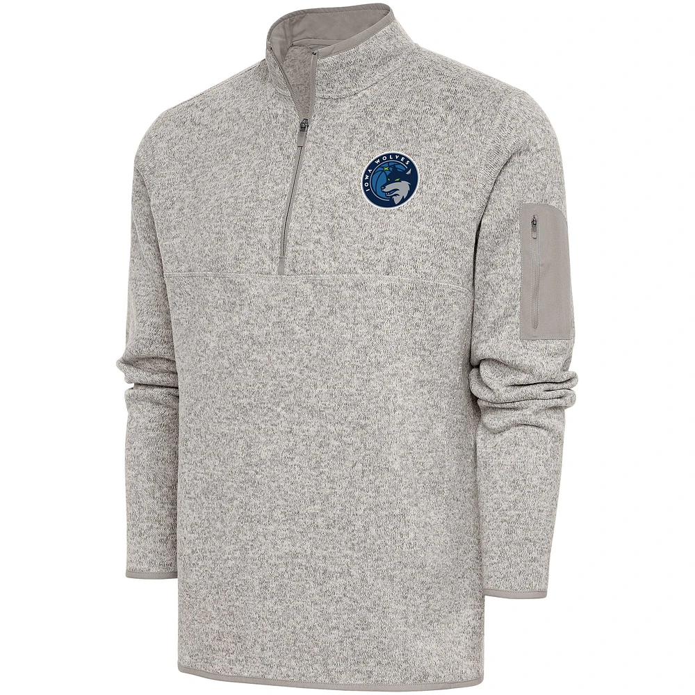 Men's Antigua Oatmeal Iowa Wolves Fortune Quarter-Zip Pullover Jacket