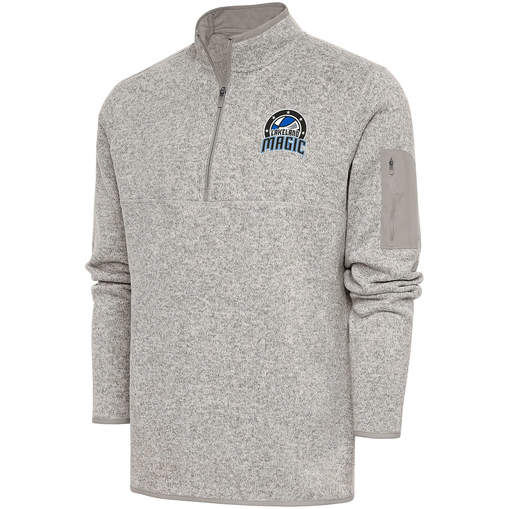 Men's Antigua Oatmeal Lakeland Magic Fortune Quarter-Zip Pullover Jacket