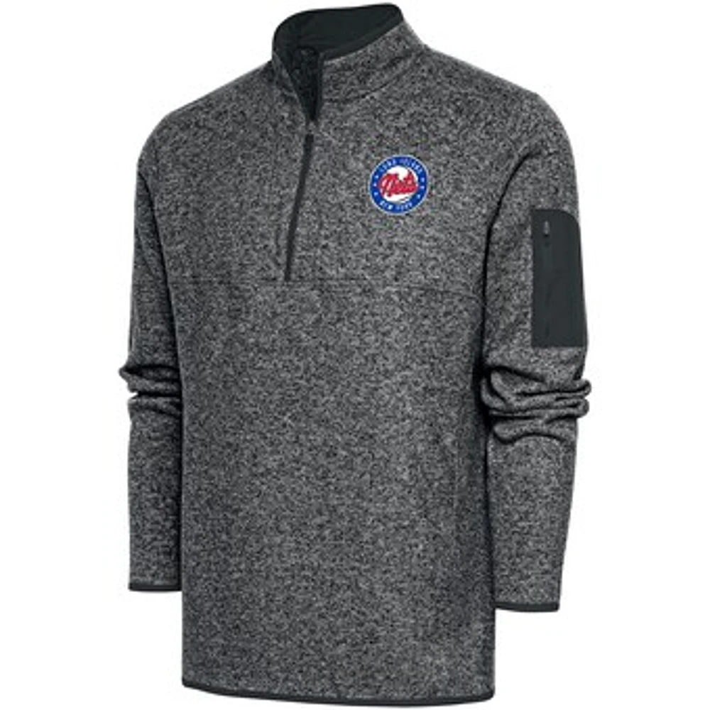 Men's Antigua Charcoal Long Island Nets Fortune Quarter-Zip Pullover Jacket