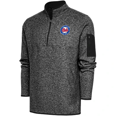 Men's Antigua Heather Black Long Island Nets Fortune Quarter-Zip Pullover Jacket