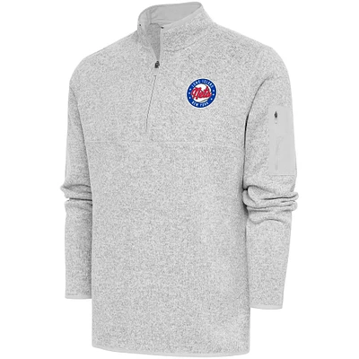 Men's Antigua Heather Gray Long Island Nets Fortune Quarter-Zip Pullover Jacket