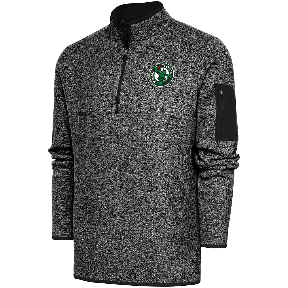Men's Antigua Heather Black Maine Celtics Fortune Quarter-Zip Pullover Jacket