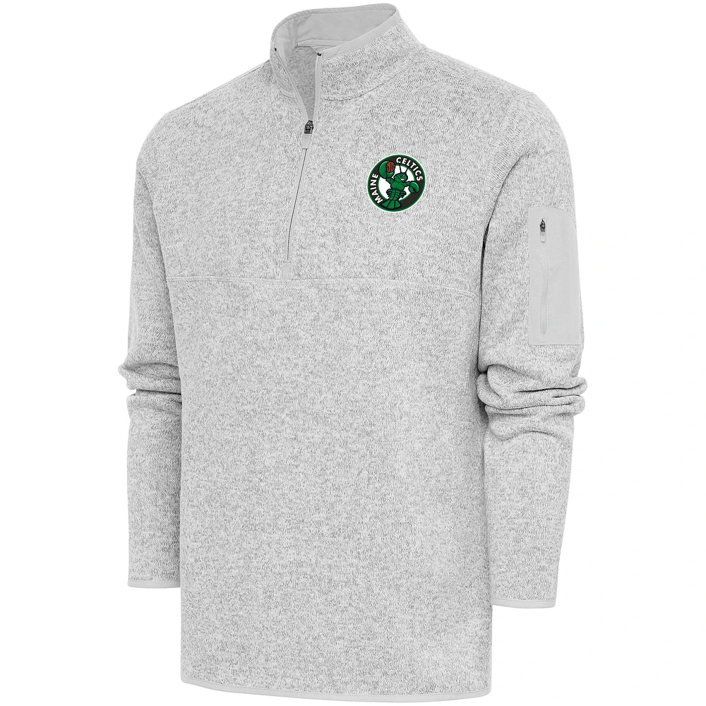 Men's Antigua Heather Gray Maine Celtics Fortune Quarter-Zip Pullover Jacket