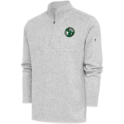 Men's Antigua Heather Maine Celtics Fortune Quarter-Zip Pullover Jacket