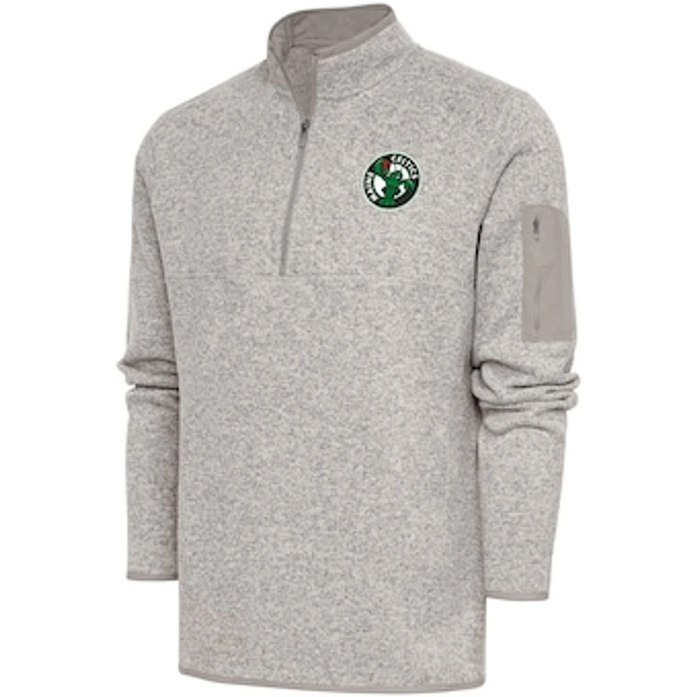 Men's Antigua Oatmeal Maine Celtics Fortune Quarter-Zip Pullover Jacket
