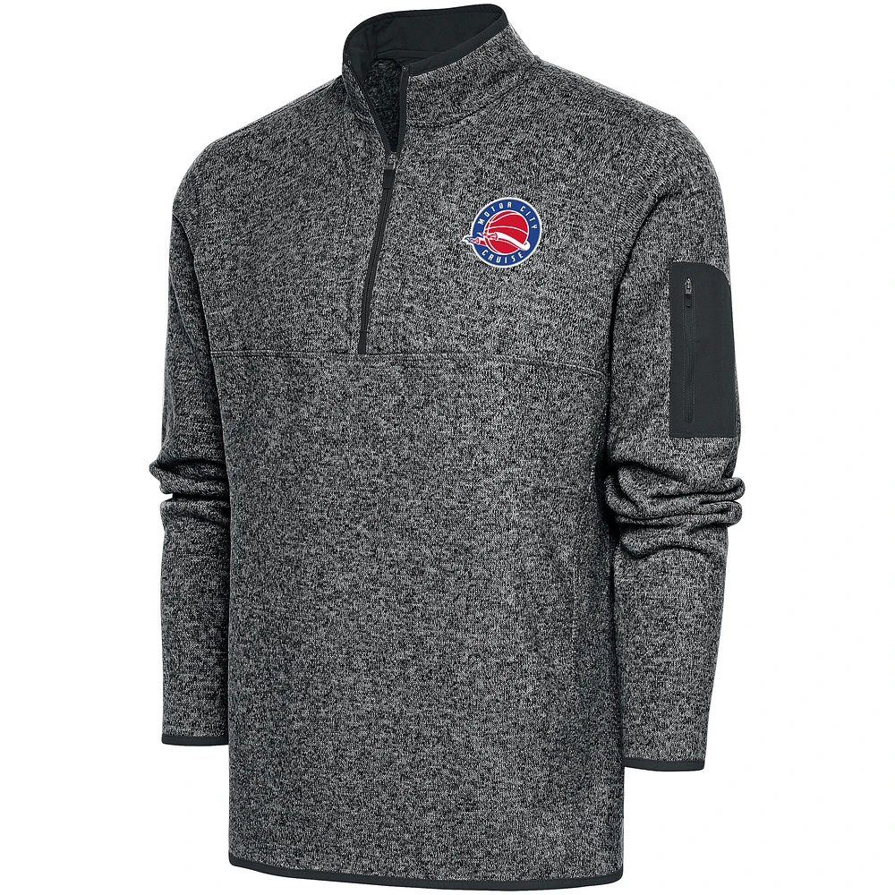 Men's Antigua Charcoal Motor City Cruise Fortune Quarter-Zip Pullover Jacket