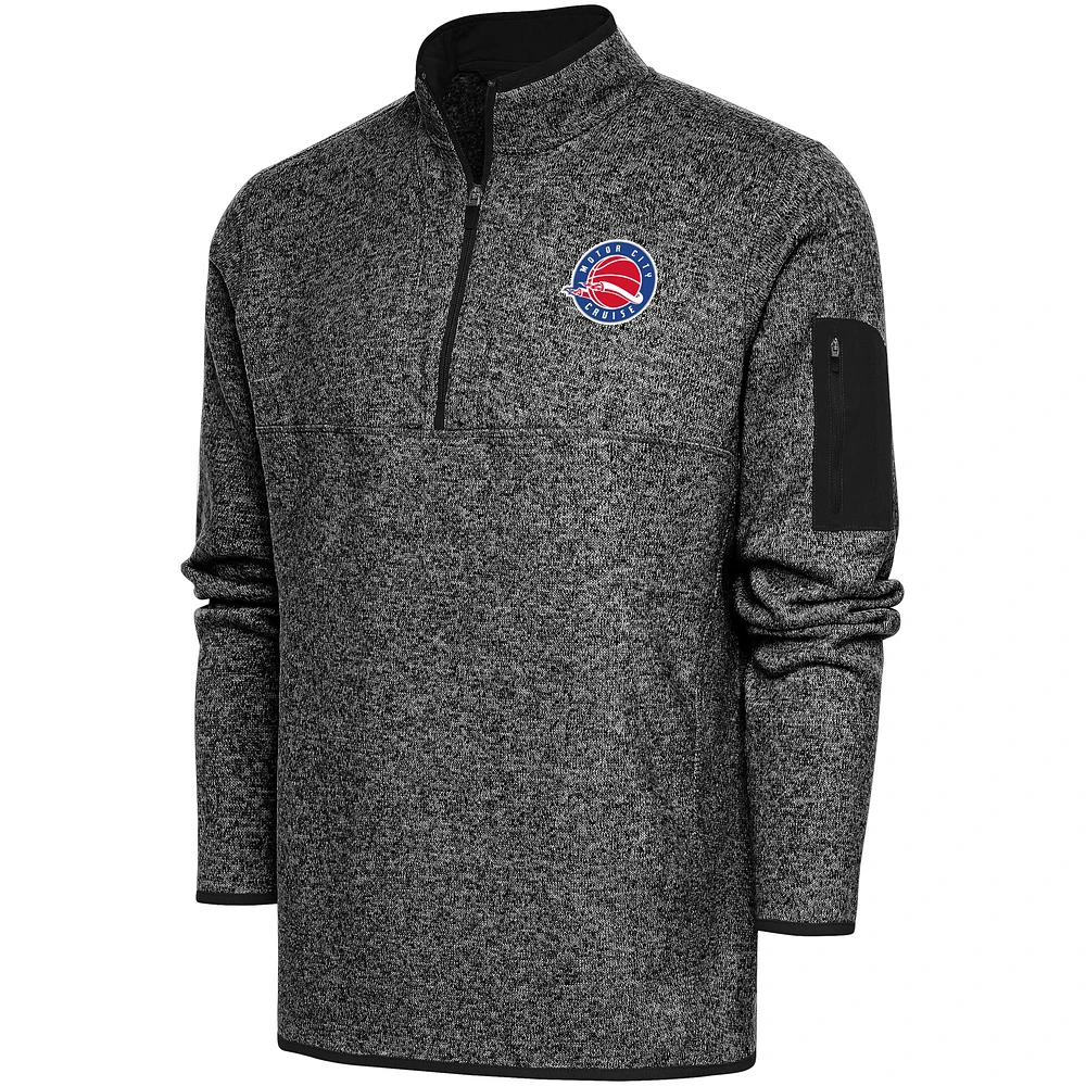 Men's Antigua Heather Black Motor City Cruise Fortune Quarter-Zip Pullover Jacket