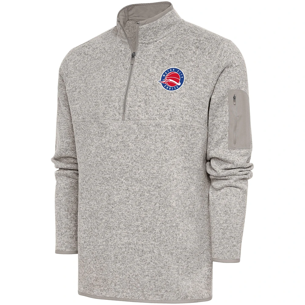 Men's Antigua Oatmeal Motor City Cruise Fortune Quarter-Zip Pullover Jacket