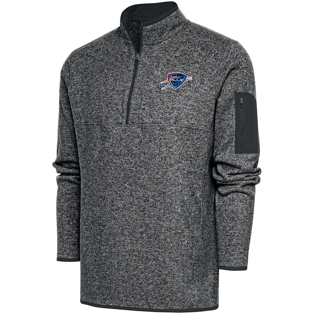 Men's Antigua Charcoal Oklahoma City Blue Fortune Quarter-Zip Pullover Jacket