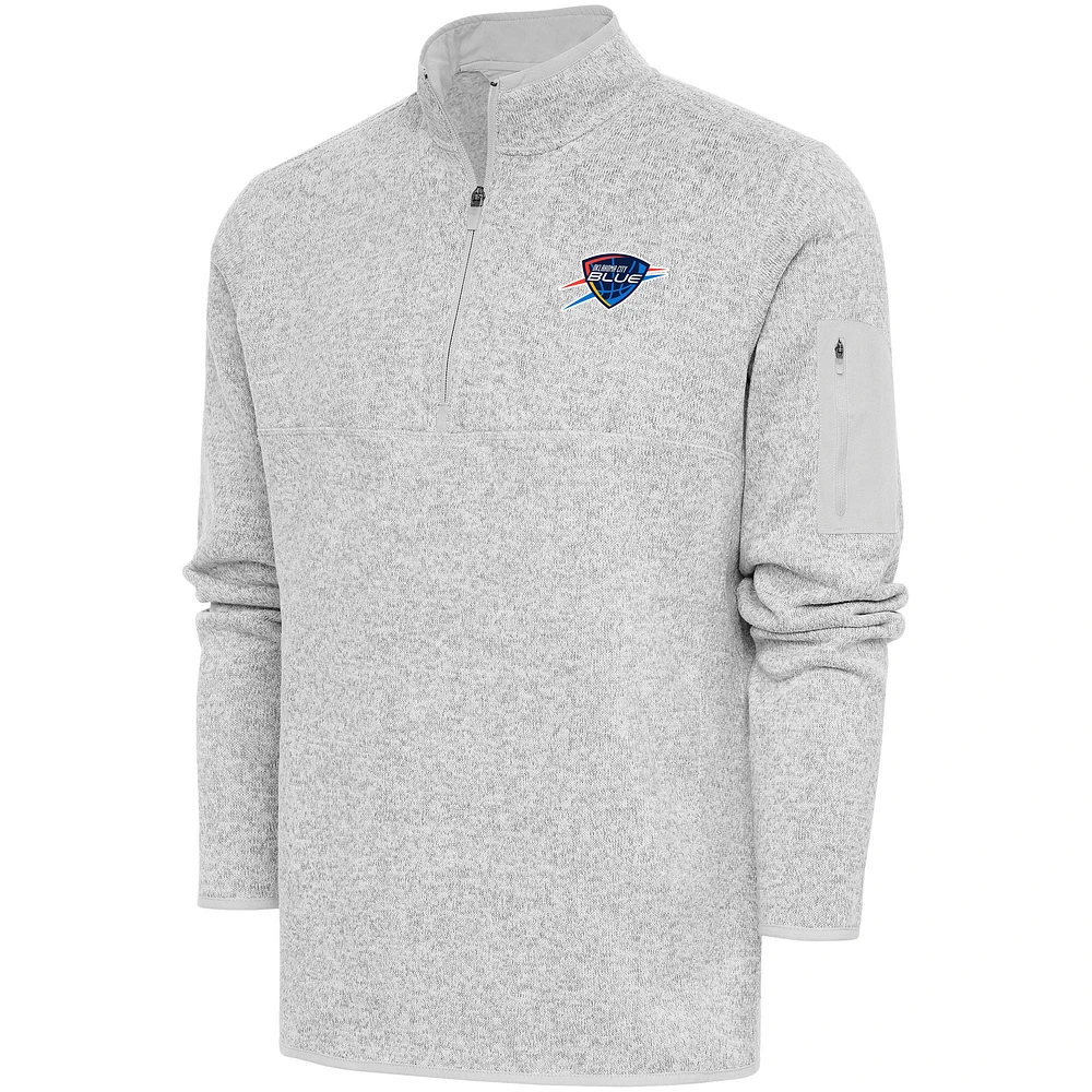 Men's Antigua Heather Oklahoma City Blue Fortune Quarter-Zip Pullover Jacket