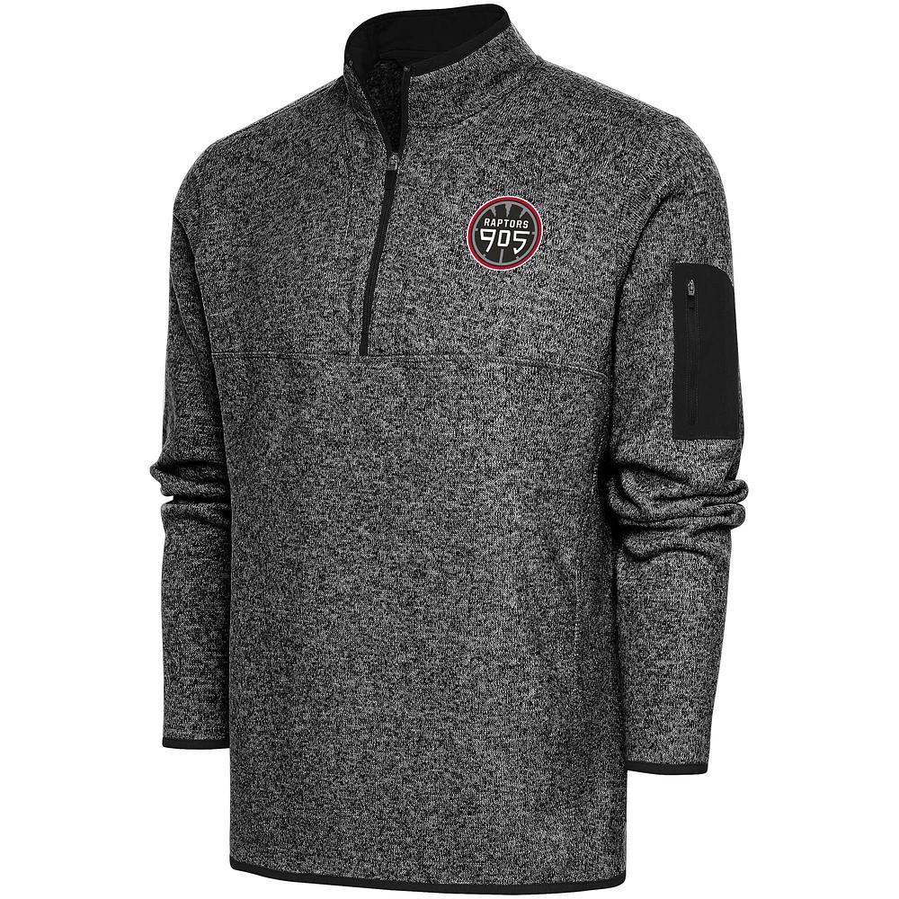 Men's Antigua Heather Black Raptors 905 Fortune Quarter-Zip Pullover Jacket