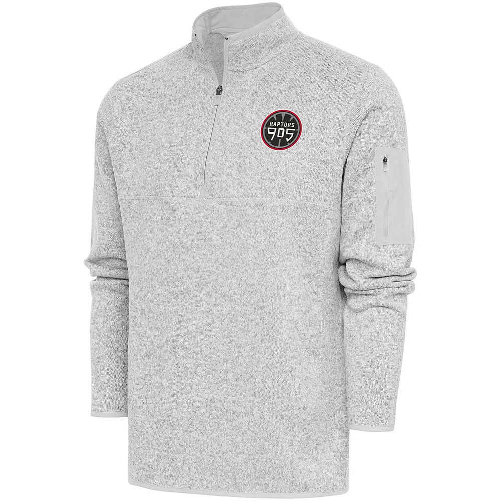 Men's Antigua Heather Raptors 905 Fortune Quarter-Zip Pullover Jacket