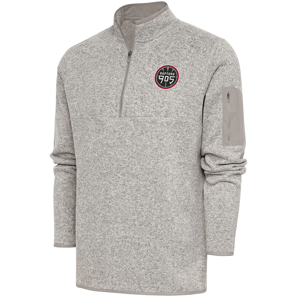Men's Antigua Oatmeal Raptors 905 Fortune Quarter-Zip Pullover Jacket