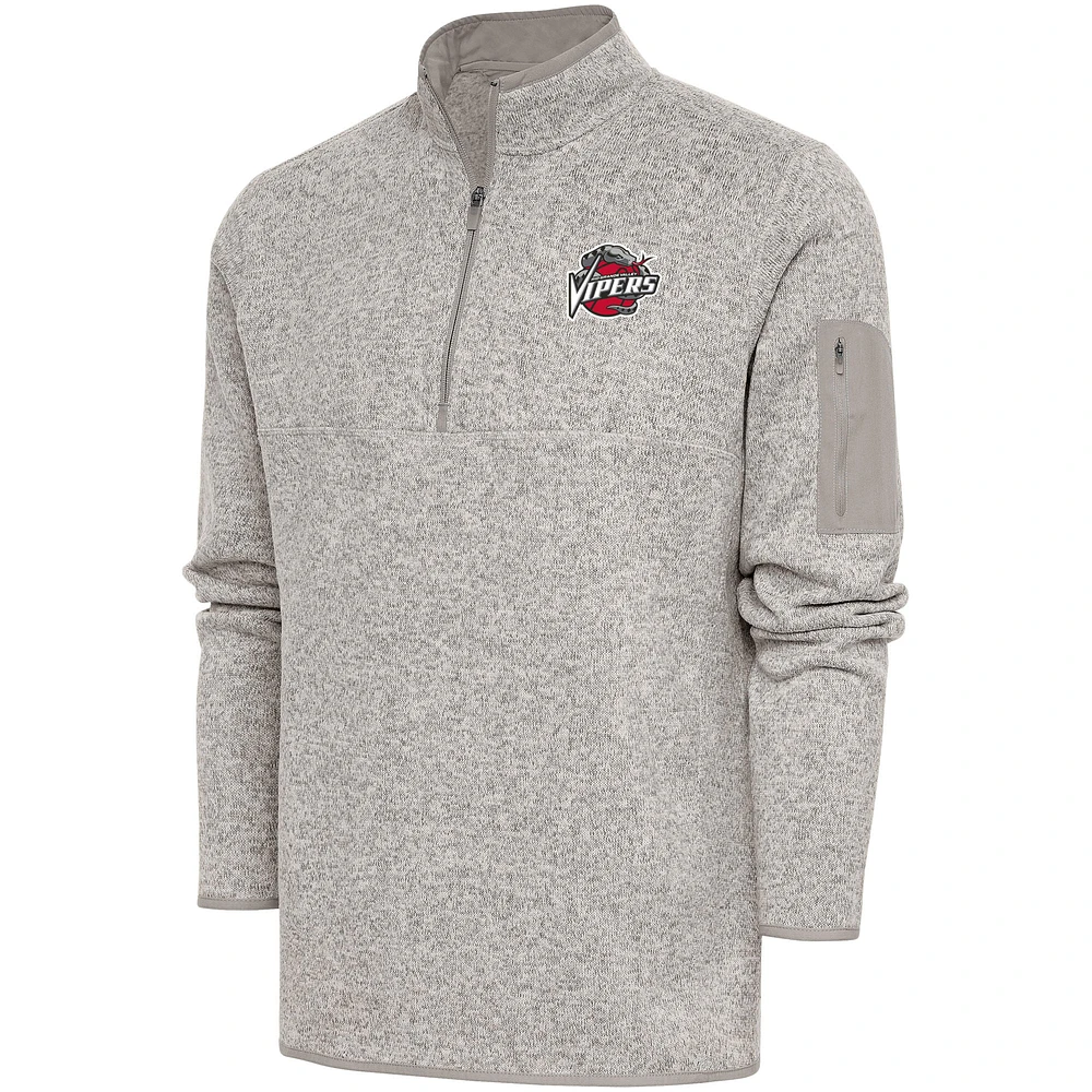 Men's Antigua Oatmeal Rio Grande Valley Vipers Fortune Quarter-Zip Pullover Jacket