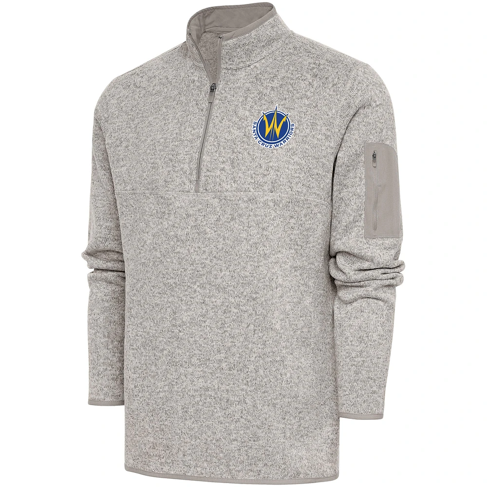 Men's Antigua Oatmeal Santa Cruz Warriors Fortune Quarter-Zip Pullover Jacket