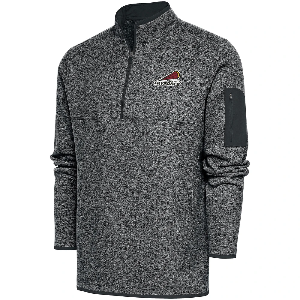 Men's Antigua Charcoal Sioux Falls Skyforce Fortune Quarter-Zip Pullover Jacket