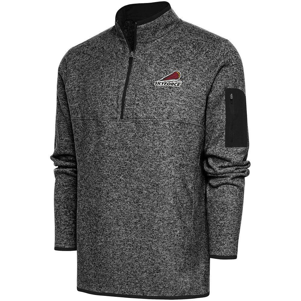 Men's Antigua Heather Black Sioux Falls Skyforce Fortune Quarter-Zip Pullover Jacket