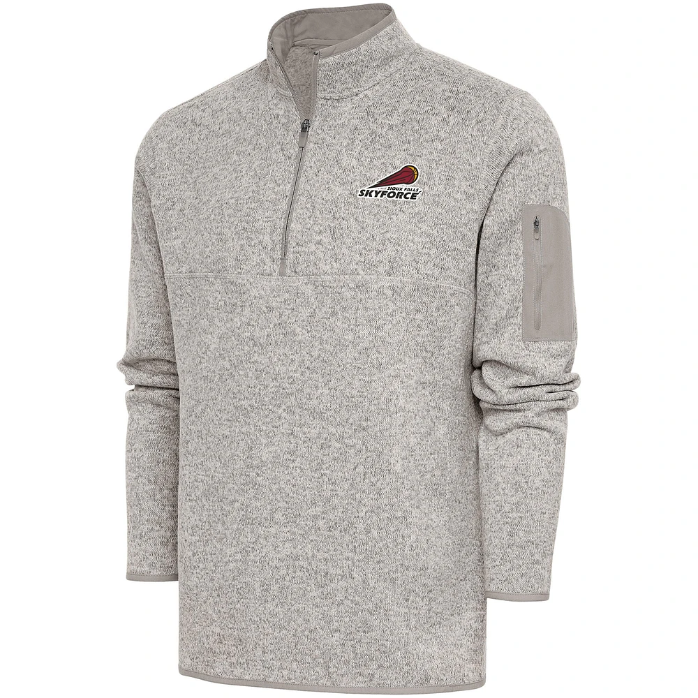 Men's Antigua Oatmeal Sioux Falls Skyforce Fortune Quarter-Zip Pullover Jacket