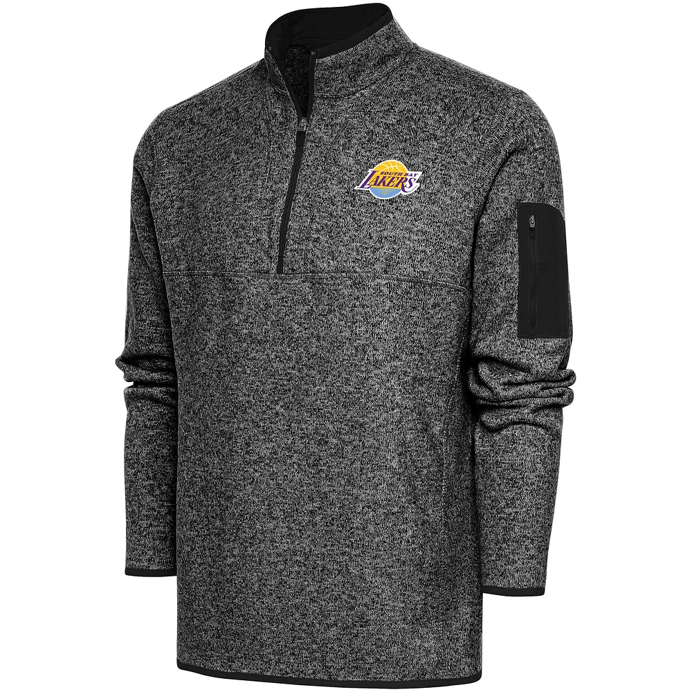 Men's Antigua Heather Black South Bay Lakers Fortune Quarter-Zip Pullover Jacket