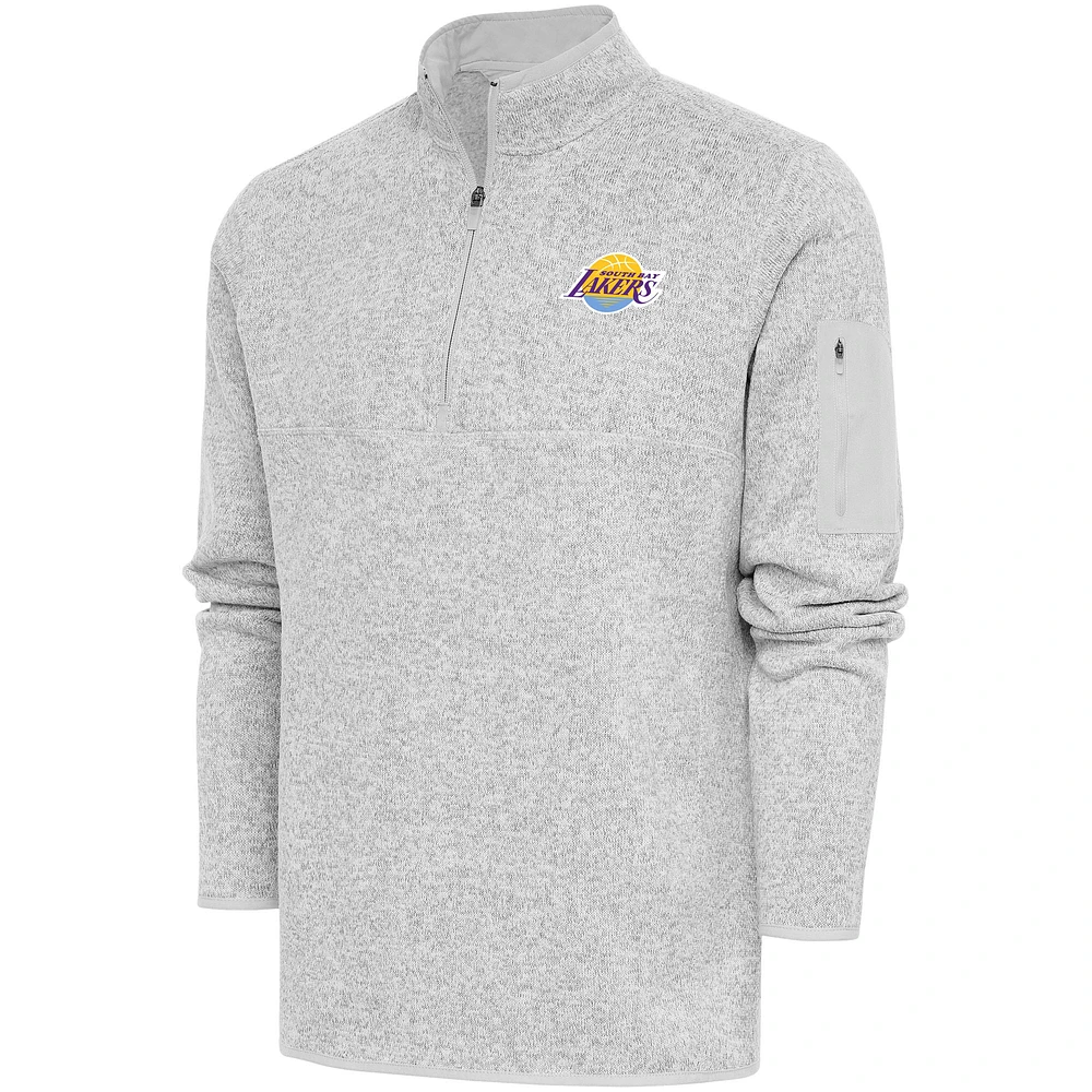 Men's Antigua Heather South Bay Lakers Fortune Quarter-Zip Pullover Jacket