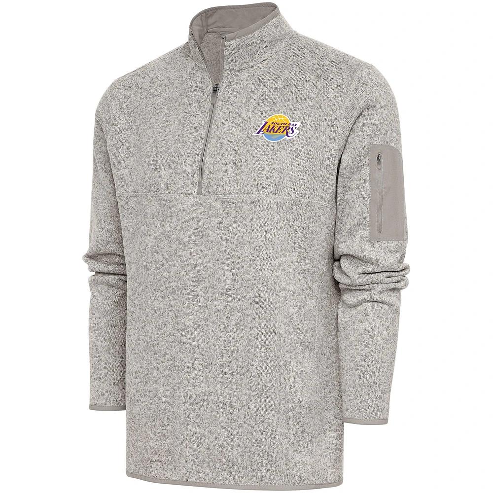 Men's Antigua Oatmeal South Bay Lakers Fortune Quarter-Zip Pullover Jacket