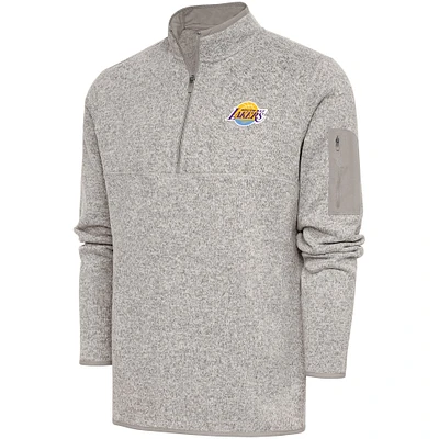Men's Antigua Oatmeal South Bay Lakers Fortune Quarter-Zip Pullover Jacket