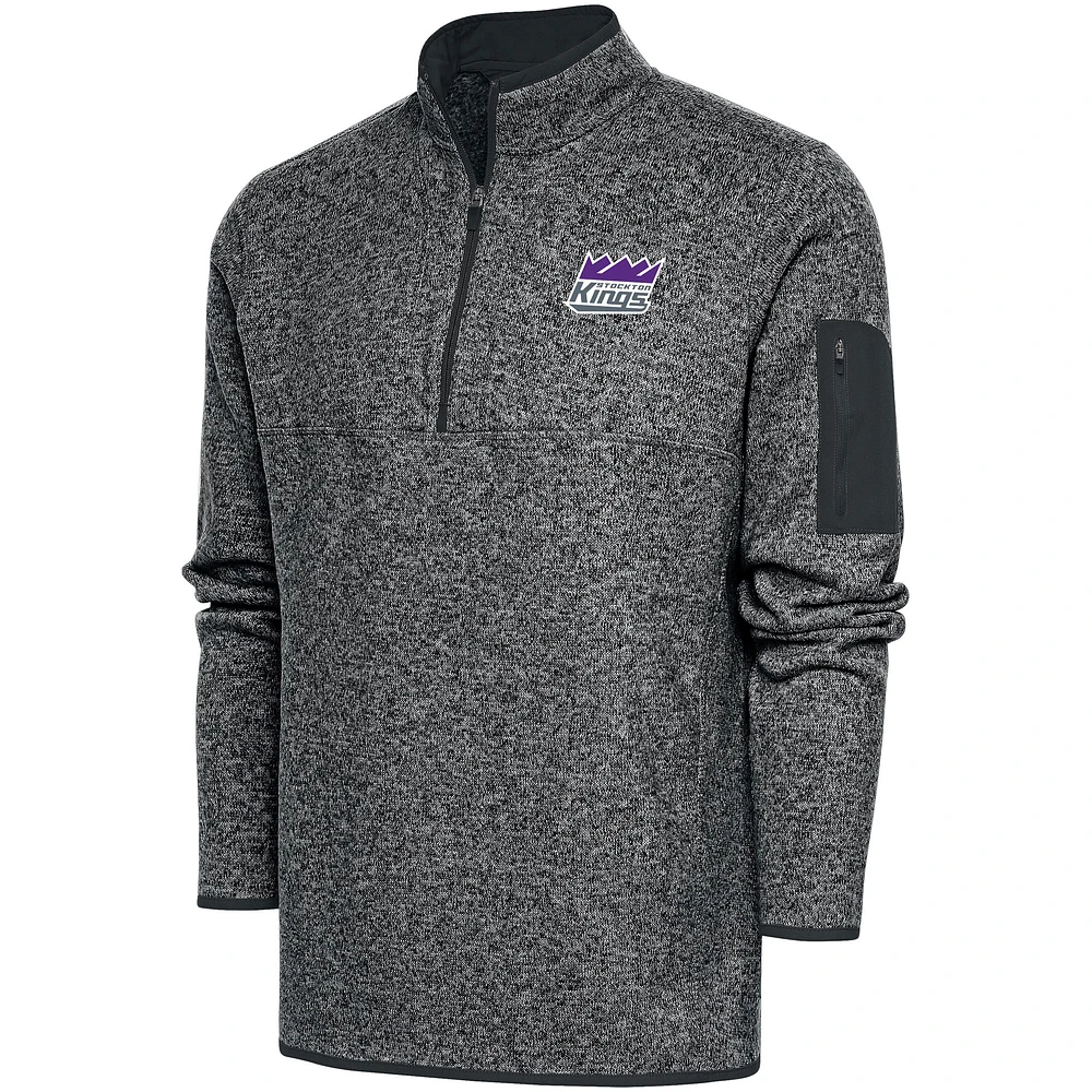 Men's Antigua Charcoal Stockton Kings Fortune Quarter-Zip Pullover Jacket