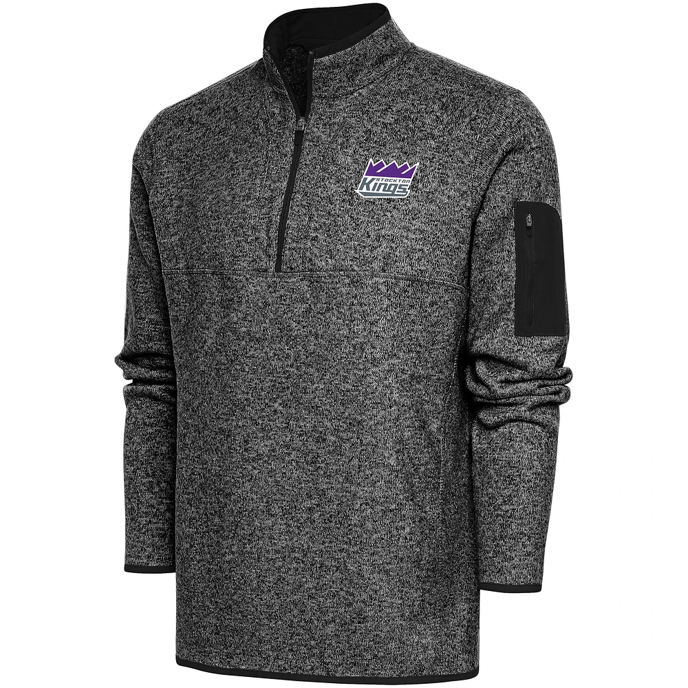 Men's Antigua Heather Black Stockton Kings Fortune Quarter-Zip Pullover Jacket