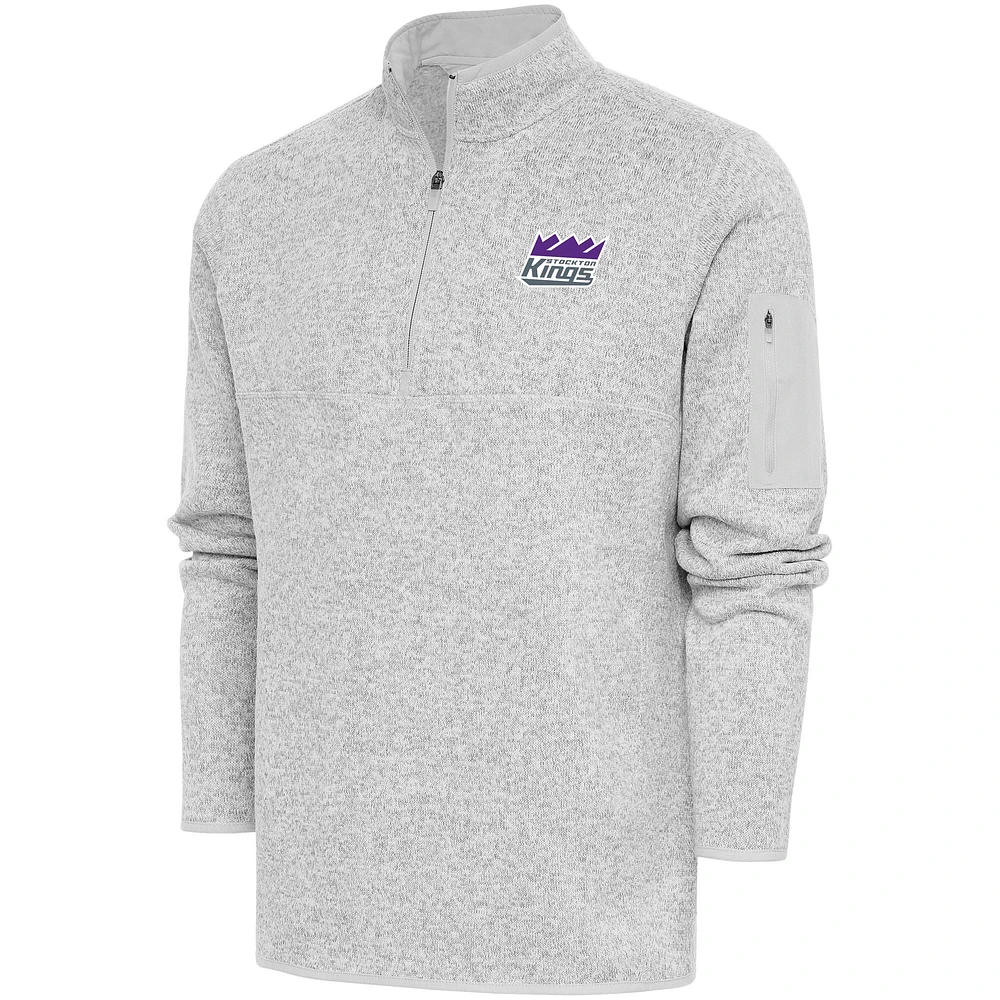 Men's Antigua Heather Gray Stockton Kings Fortune Quarter-Zip Pullover Jacket