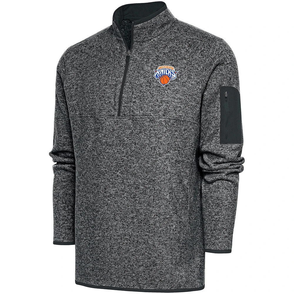 Men's Antigua Charcoal Westchester Knicks Fortune Quarter-Zip Pullover Jacket