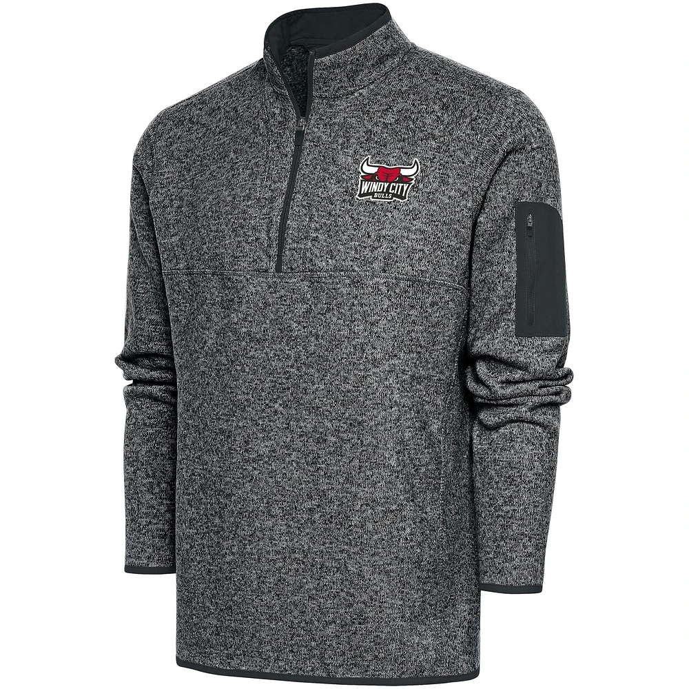 Men's Antigua Charcoal Windy City Bulls Fortune Quarter-Zip Pullover Jacket