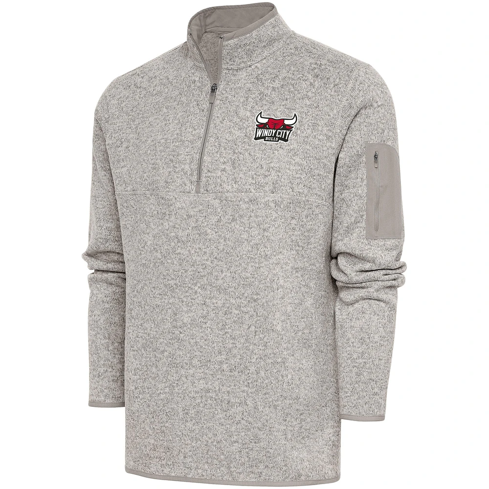 Men's Antigua Oatmeal Windy City Bulls Fortune Quarter-Zip Pullover Jacket