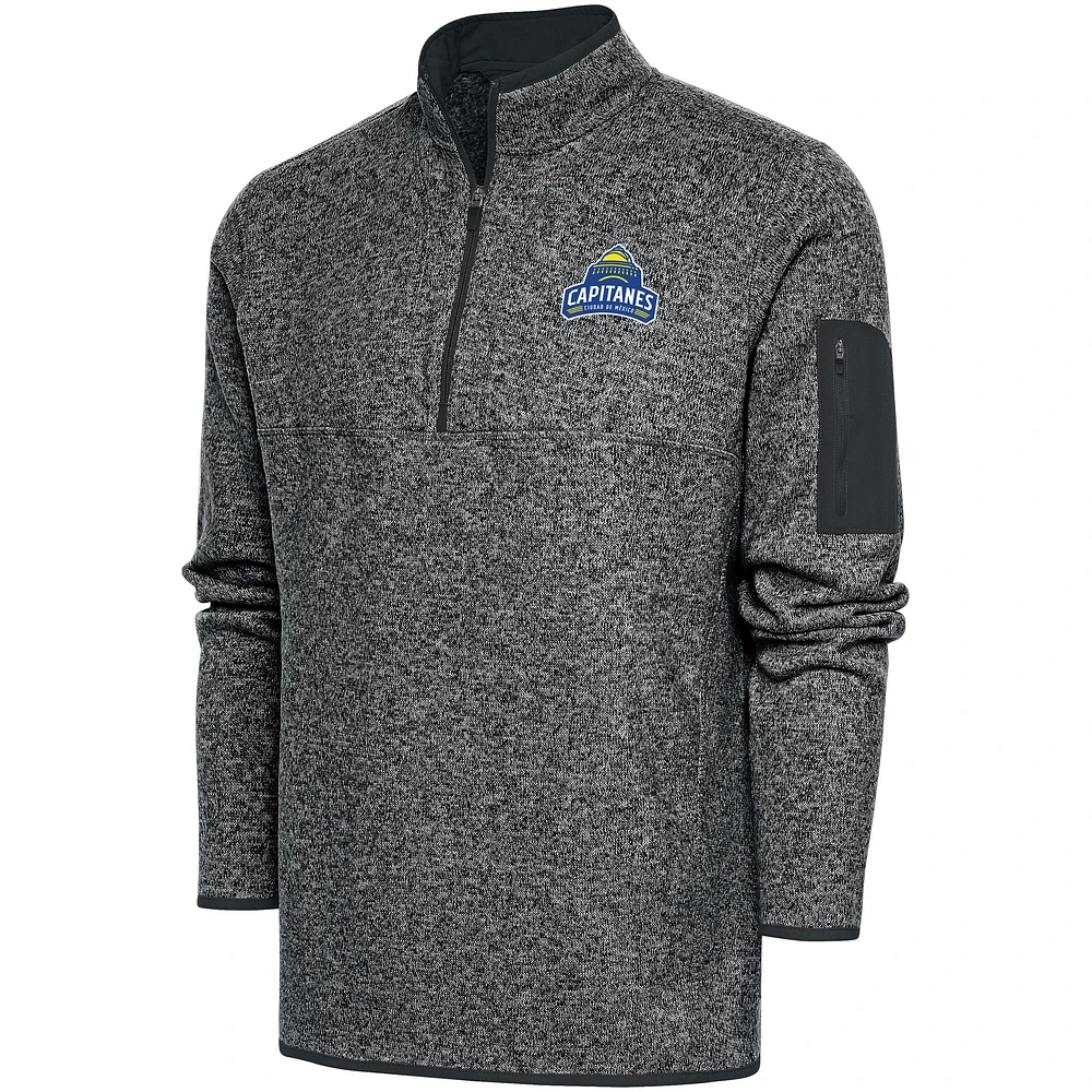Men's Antigua Heather Charcoal Capitanes de Ciudad de Mexico Big & Tall Fortune Quarter-Zip Pullover Jacket