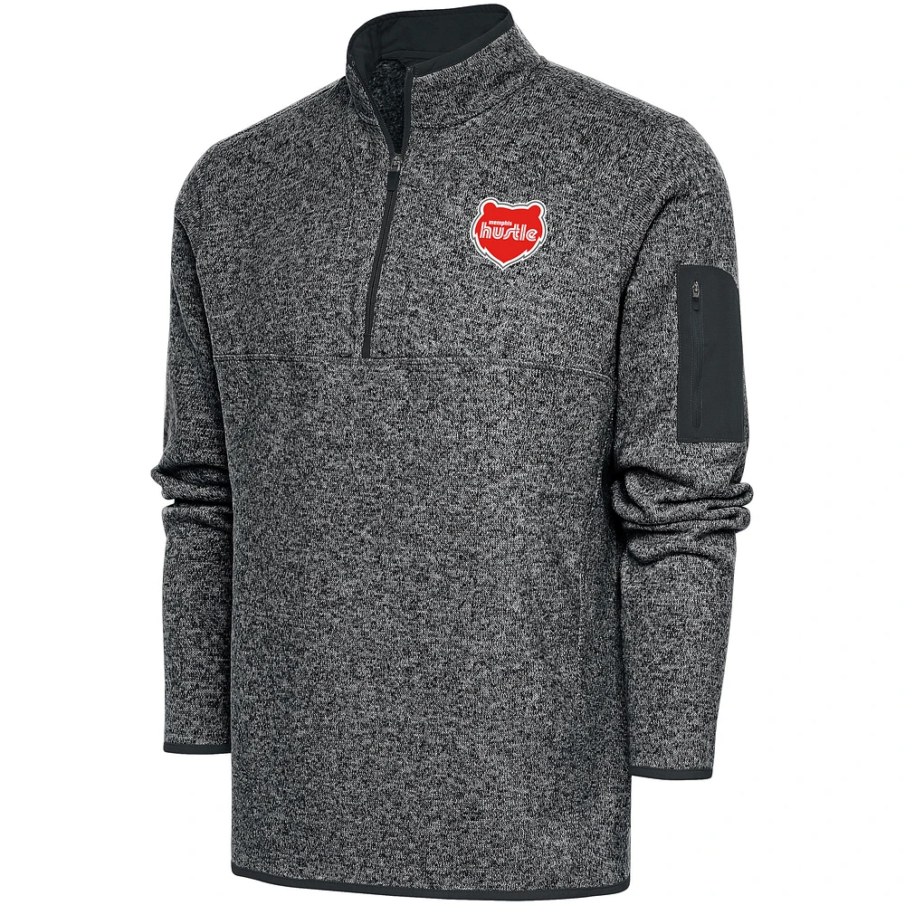 Men's Antigua Heather Charcoal Memphis Hustle Big & Tall Fortune Quarter-Zip Pullover Jacket