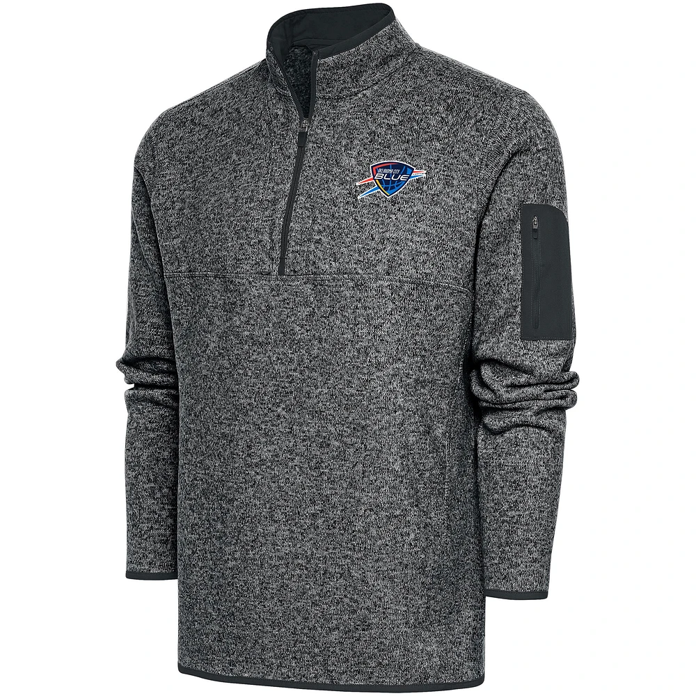Men's Antigua Heather Charcoal Oklahoma City Blue Big & Tall Fortune Quarter-Zip Pullover Jacket