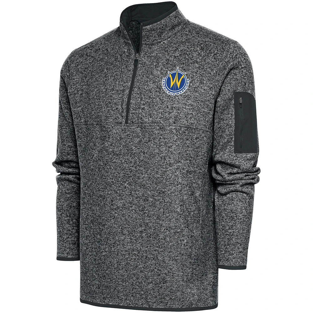 Men's Antigua Heather Charcoal Santa Cruz Warriors Big & Tall Fortune Quarter-Zip Pullover Jacket