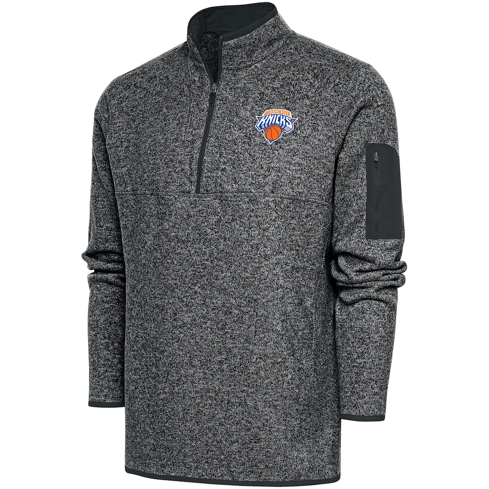 Men's Antigua Heather Charcoal Westchester Knicks Big & Tall Fortune Quarter-Zip Pullover Jacket