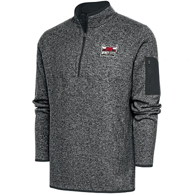 Men's Antigua Heather Charcoal Windy City Bulls Big & Tall Fortune Quarter-Zip Pullover Jacket