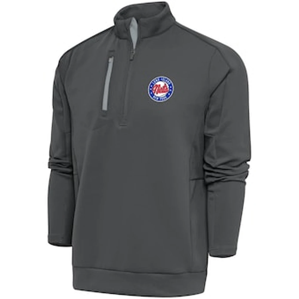 Men's Antigua Charcoal Long Island Nets Generation Quarter-Zip Pullover Top