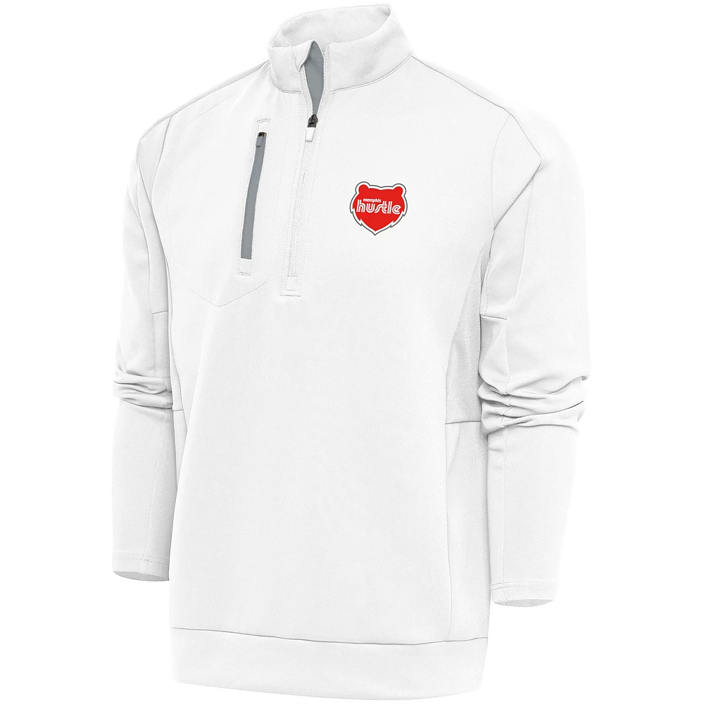 Men's Antigua White Memphis Hustle Generation Quarter-Zip Pullover Top