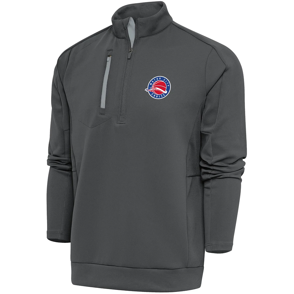 Men's Antigua Charcoal Motor City Cruise Generation Quarter-Zip Pullover Top