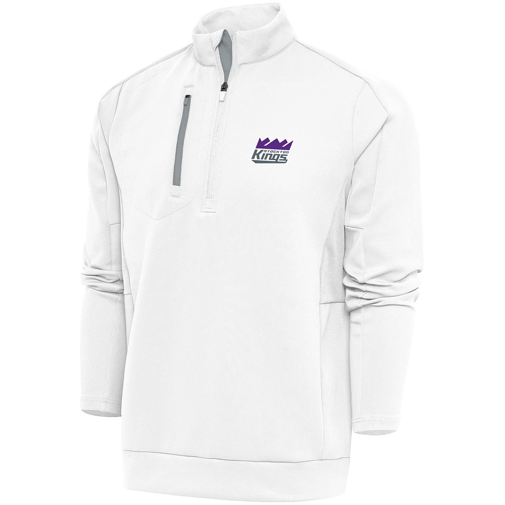 Men's Antigua White Stockton Kings Generation Quarter-Zip Pullover Top