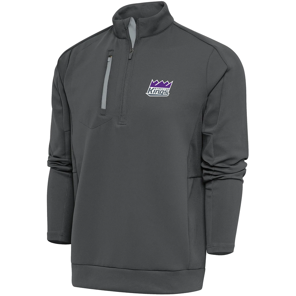 Men's Antigua Charcoal Stockton Kings Generation Quarter-Zip Pullover Top