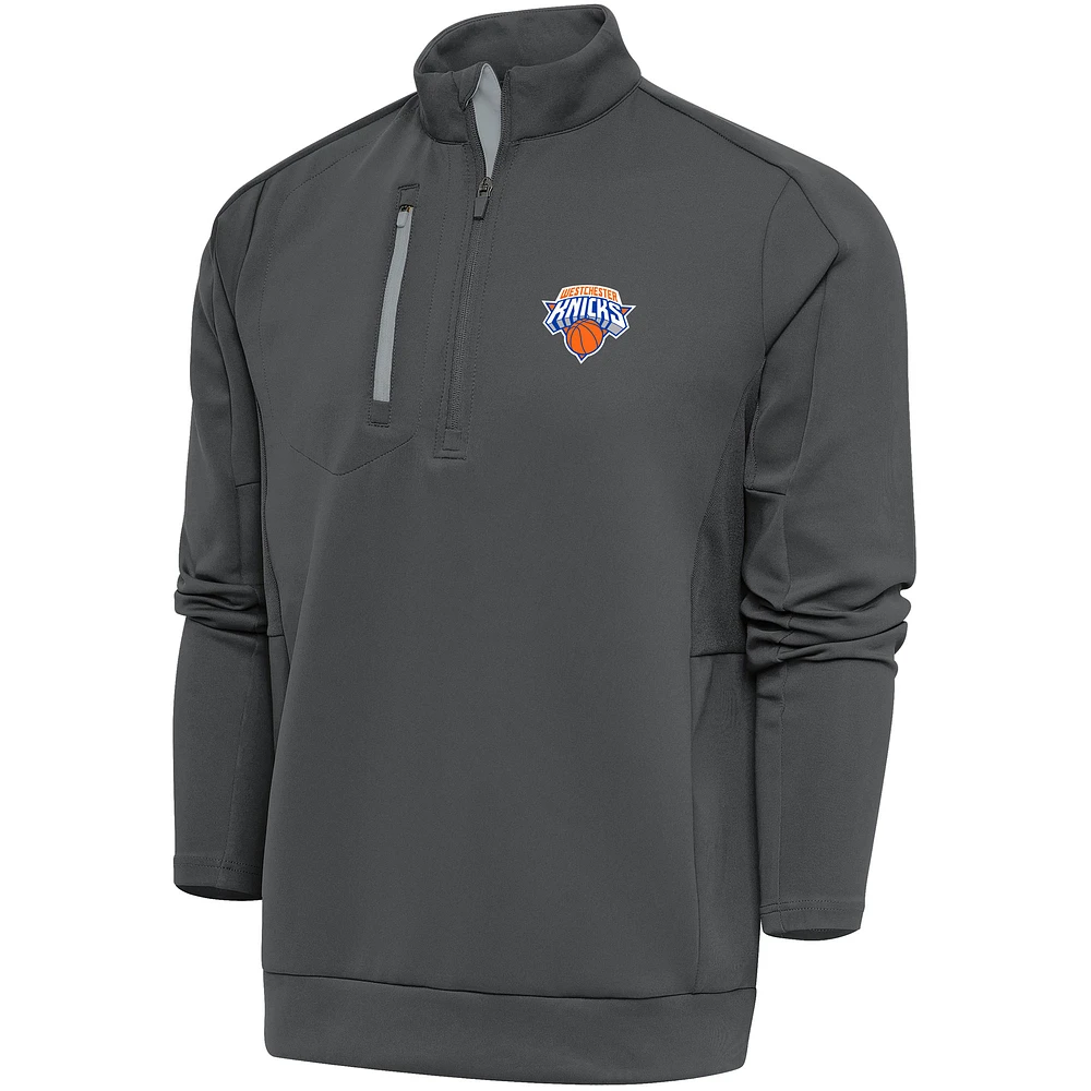 Men's Antigua Charcoal Westchester Knicks Generation Quarter-Zip Pullover Top