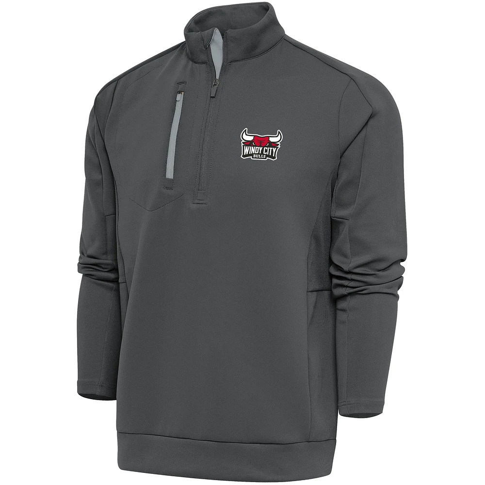 Men's Antigua Charcoal Windy City Bulls Generation Quarter-Zip Pullover Top
