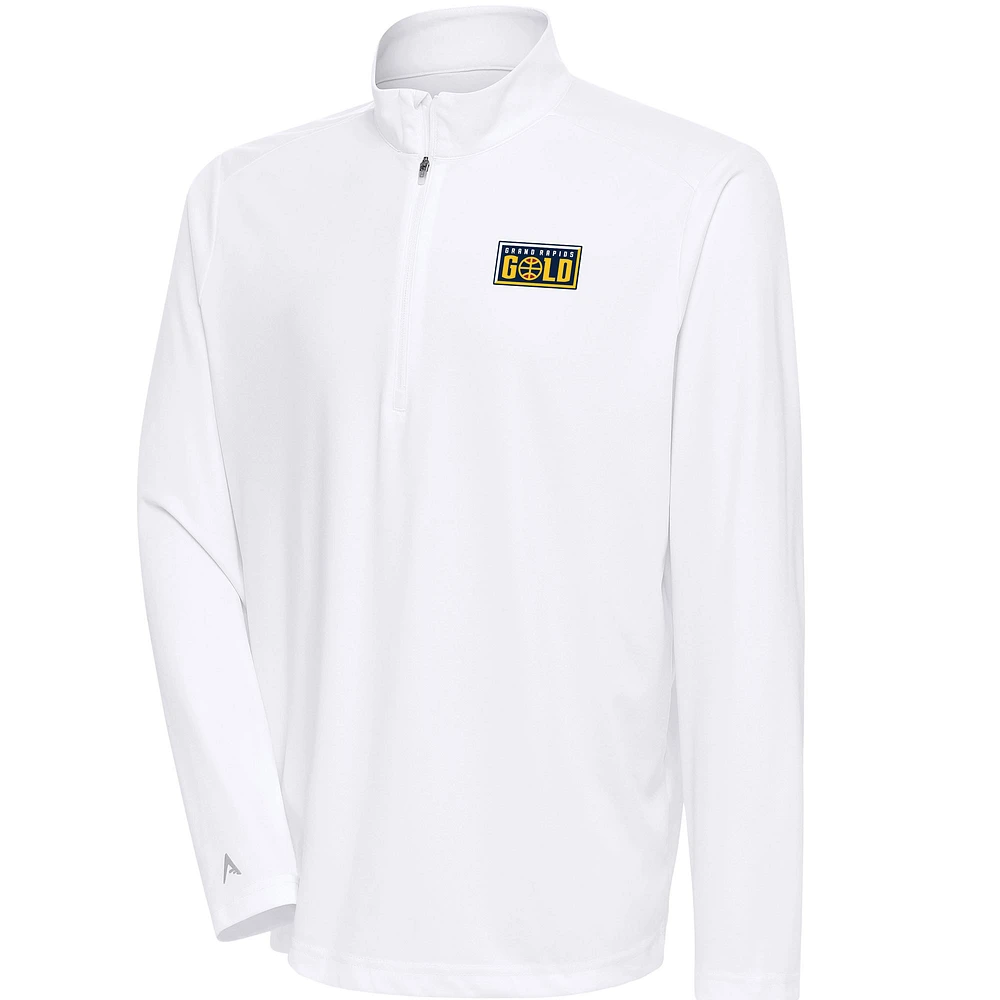 Men's Antigua White Grand Rapids Gold Tribute Quarter-Zip Pullover Top